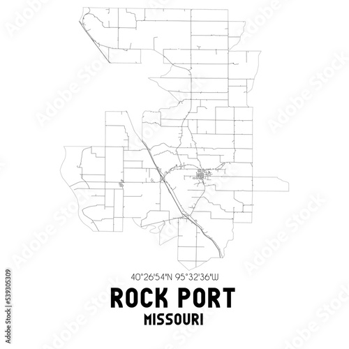 Foto Rock Port Missouri. US street map with black and white lines.