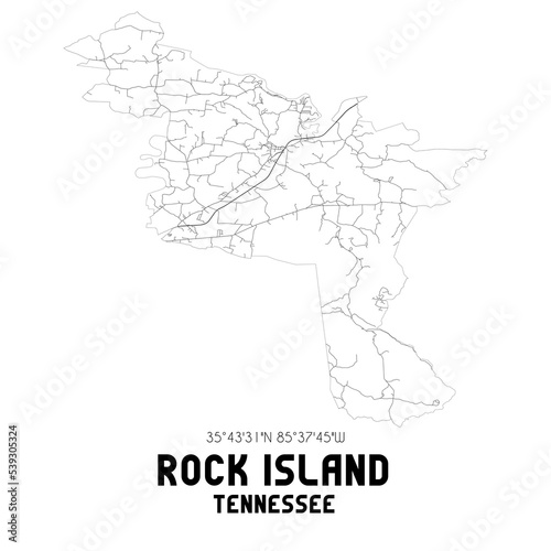 Rock Island Tennessee. US street map with black and white lines.