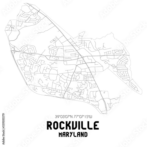 Rockville Maryland. US street map with black and white lines.