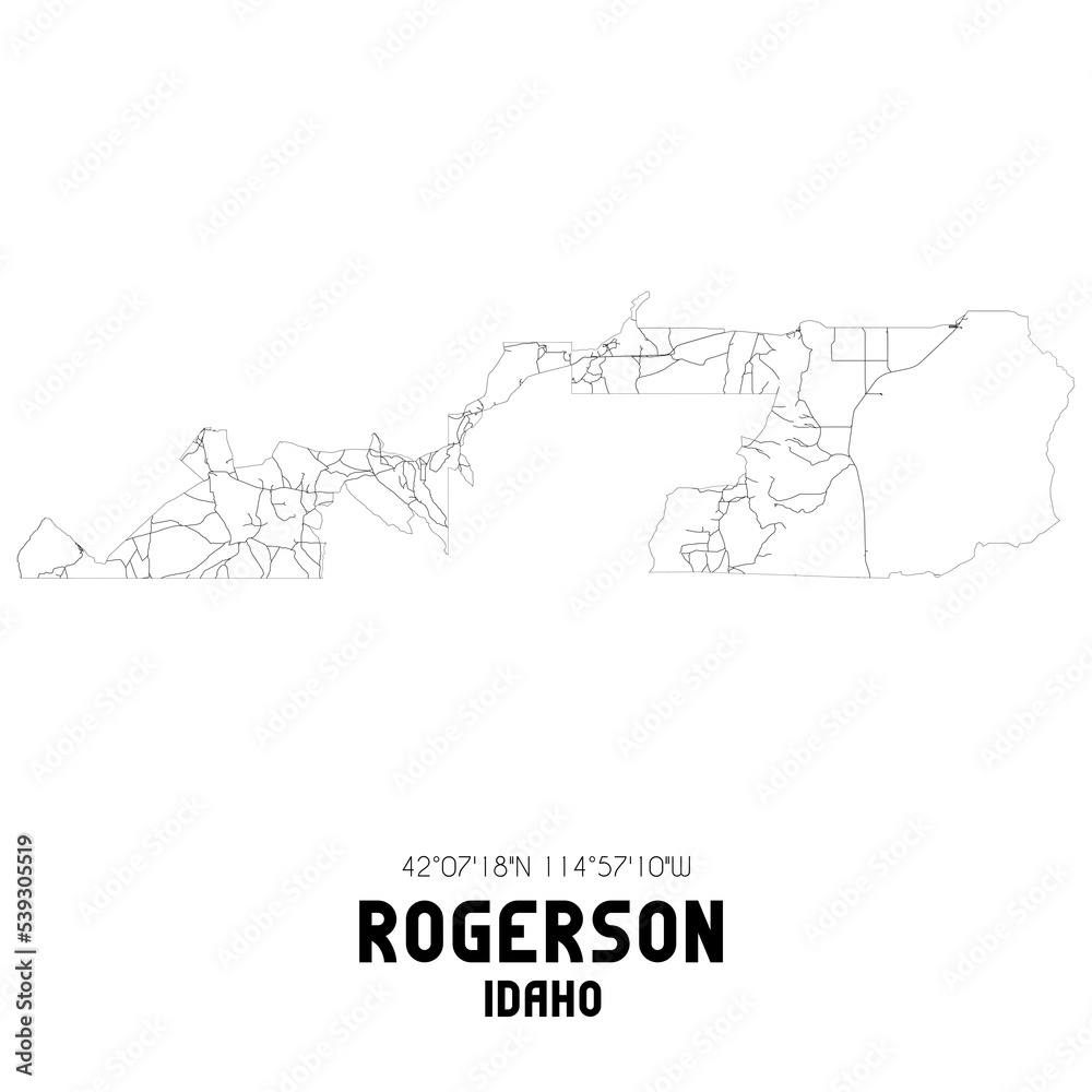 Rogerson Idaho. US street map with black and white lines.