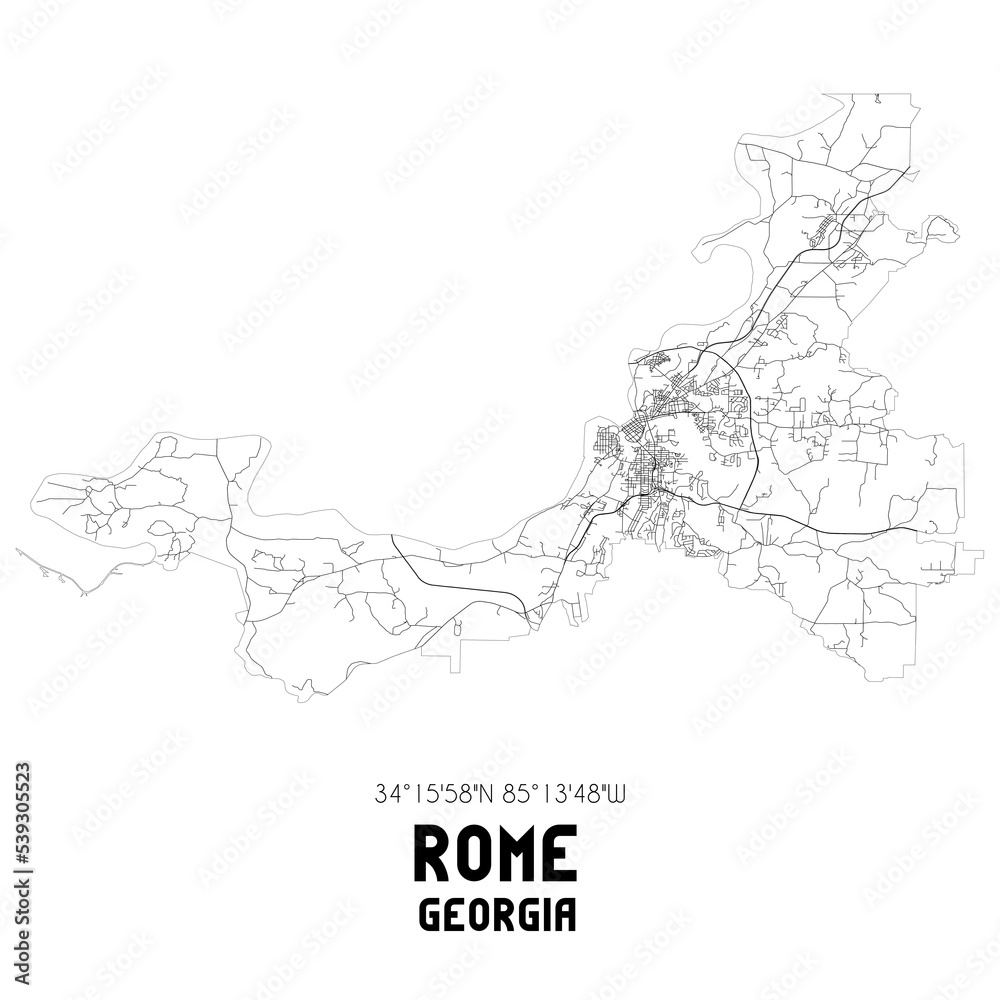 Rome Georgia. US street map with black and white lines.