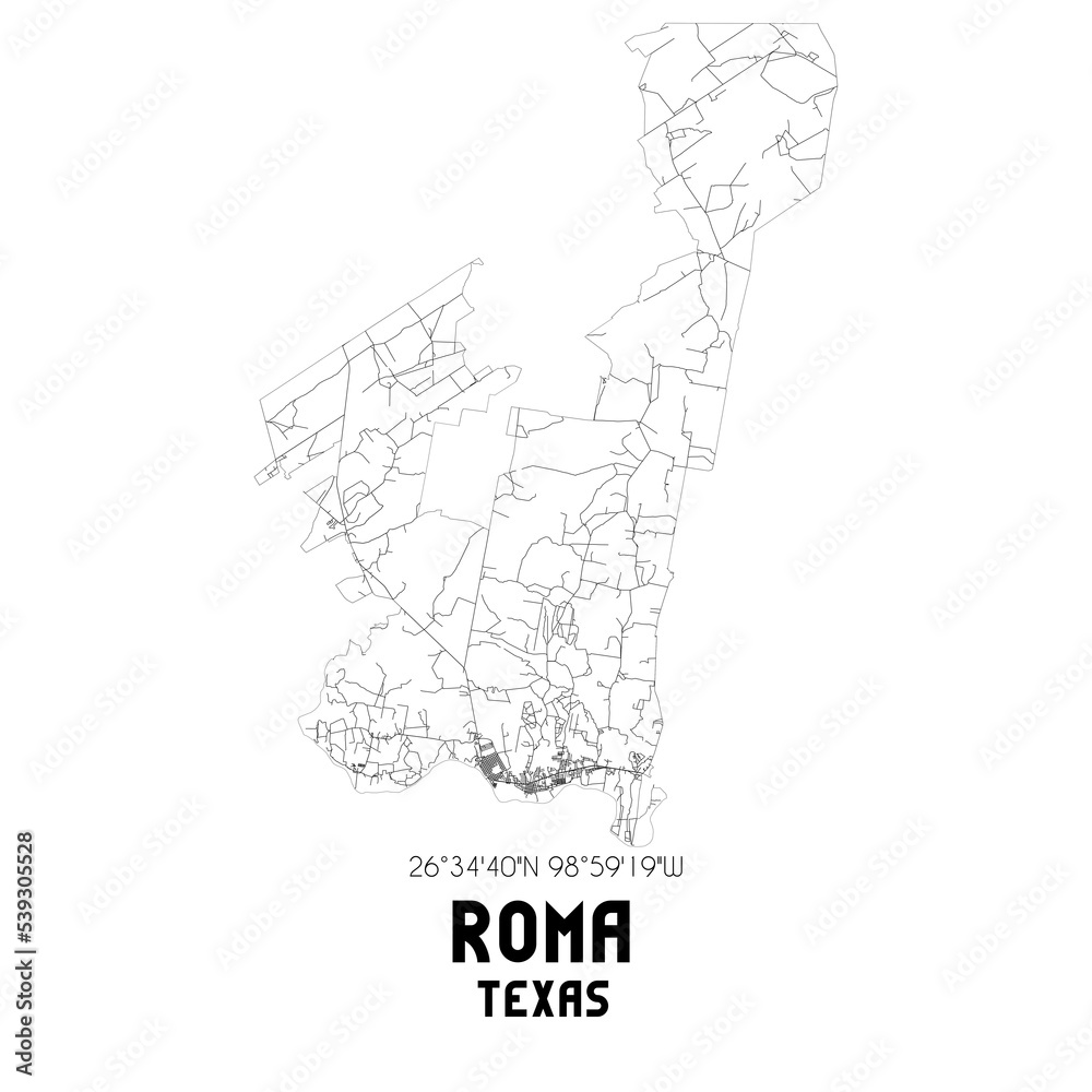 Roma Texas. US street map with black and white lines. Roma Texas. US street map with black and white lines.