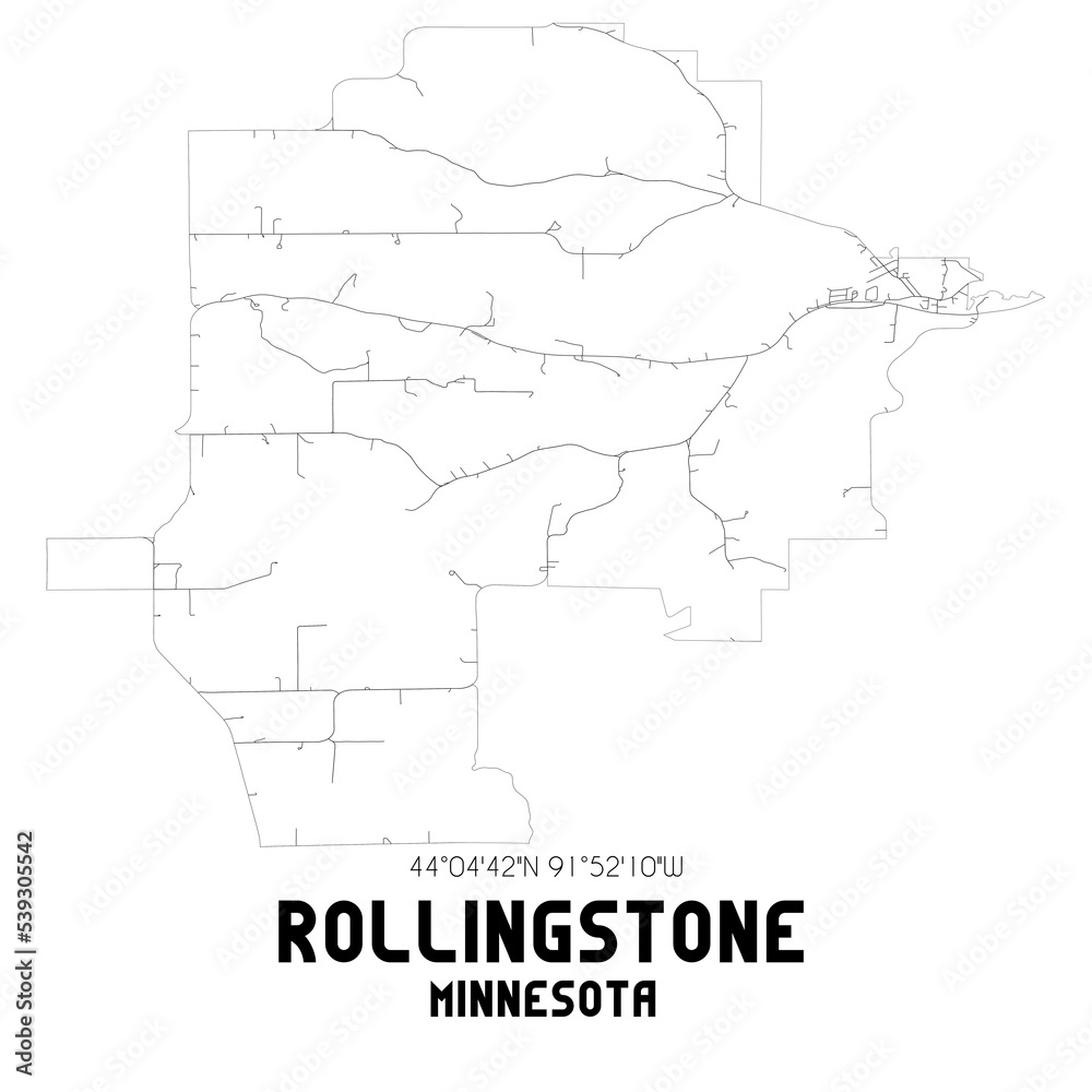 Rollingstone Minnesota. US street map with black and white lines.