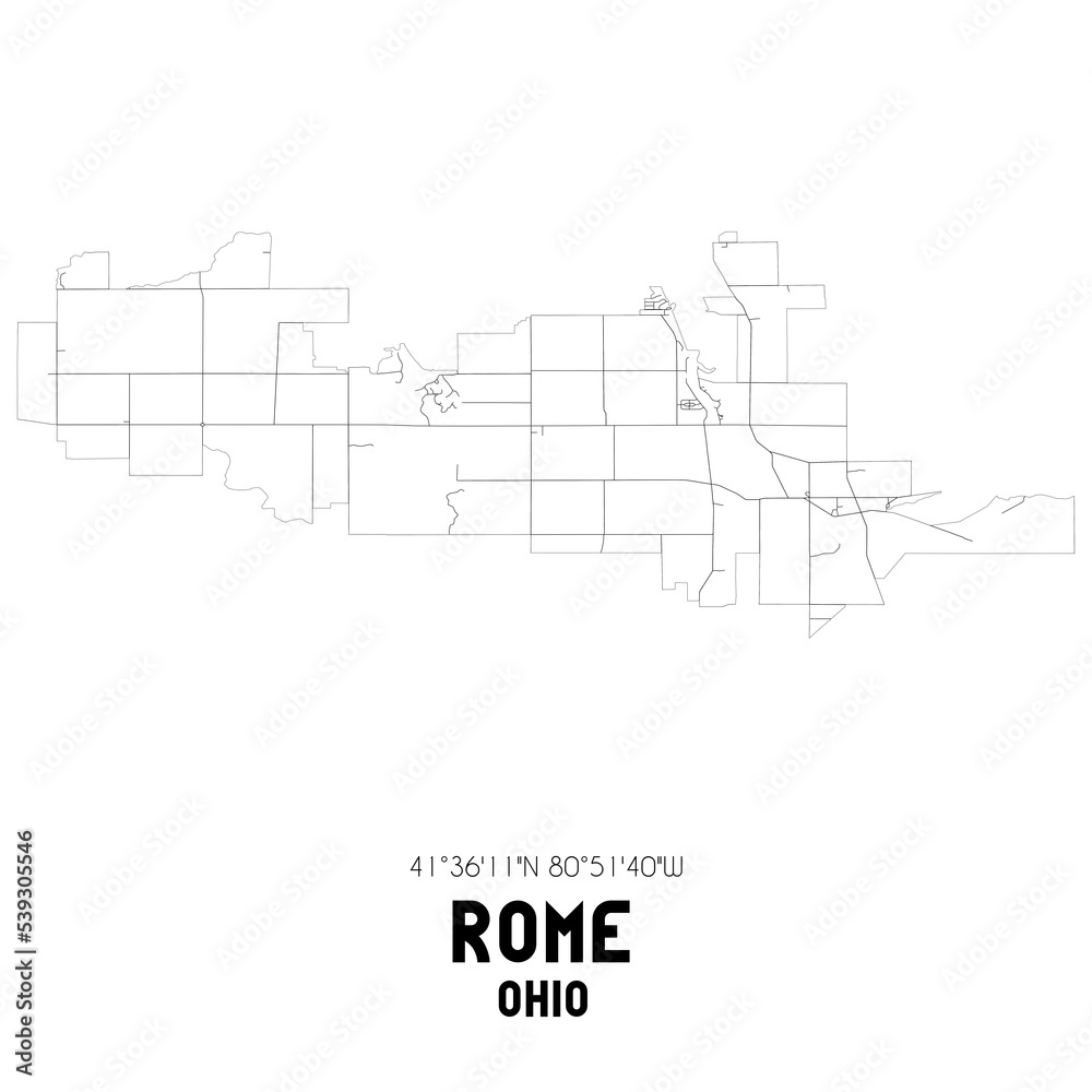 Rome Ohio. US street map with black and white lines. Rome Ohio. US street map with black and white lines.