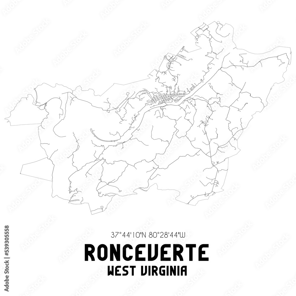 Ronceverte West Virginia. US street map with black and white lines. Ronceverte West Virginia. US street map with black and white lines.
