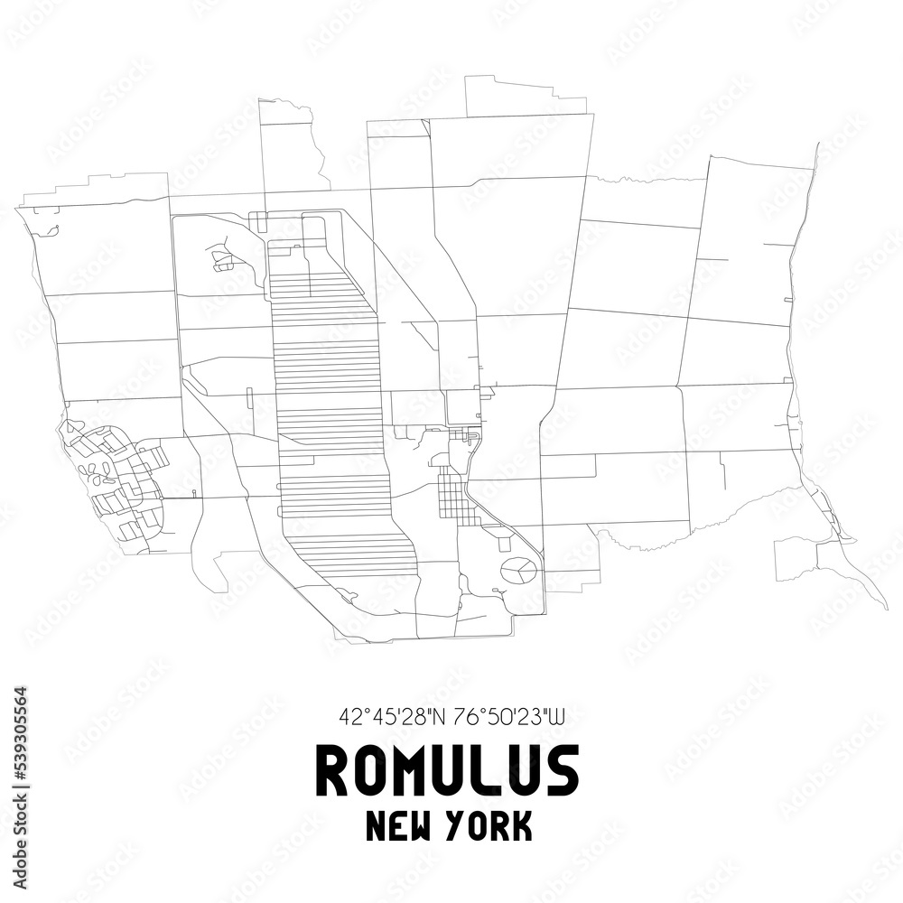 Romulus New York. US street map with black and white lines. Stock