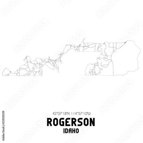 Rogerson Idaho. US street map with black and white lines.