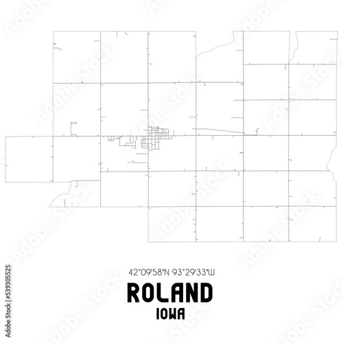 Roland Iowa. US street map with black and white lines.