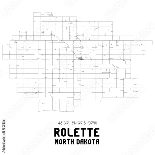 Rolette North Dakota. US street map with black and white lines.