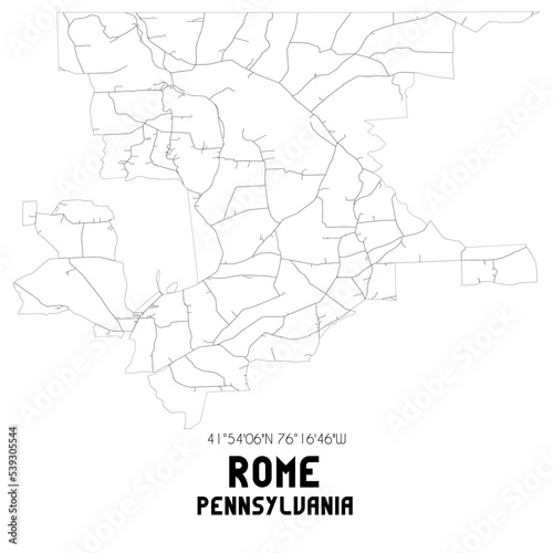 Rome Pennsylvania. US street map with black and white lines.