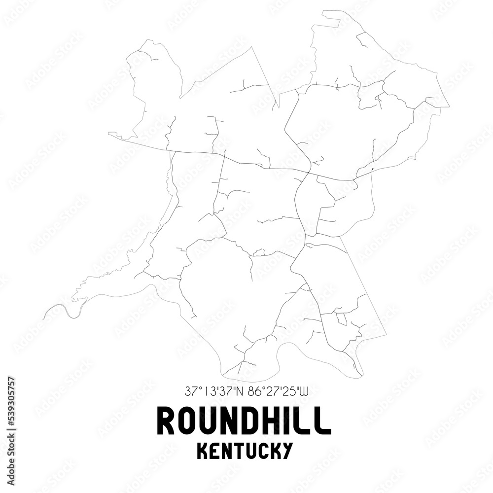 Roundhill Kentucky. US street map with black and white lines. Roundhill Kentucky. US street map with black and white lines.