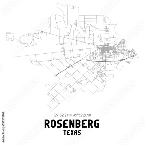 Rosenberg Texas. US street map with black and white lines.