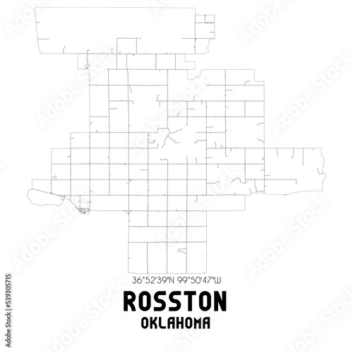 Rosston Oklahoma. US street map with black and white lines.