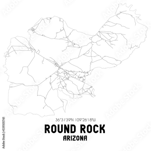 Round Rock Arizona. US street map with black and white lines.