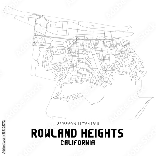 Rowland Heights California. US street map with black and white lines. photo