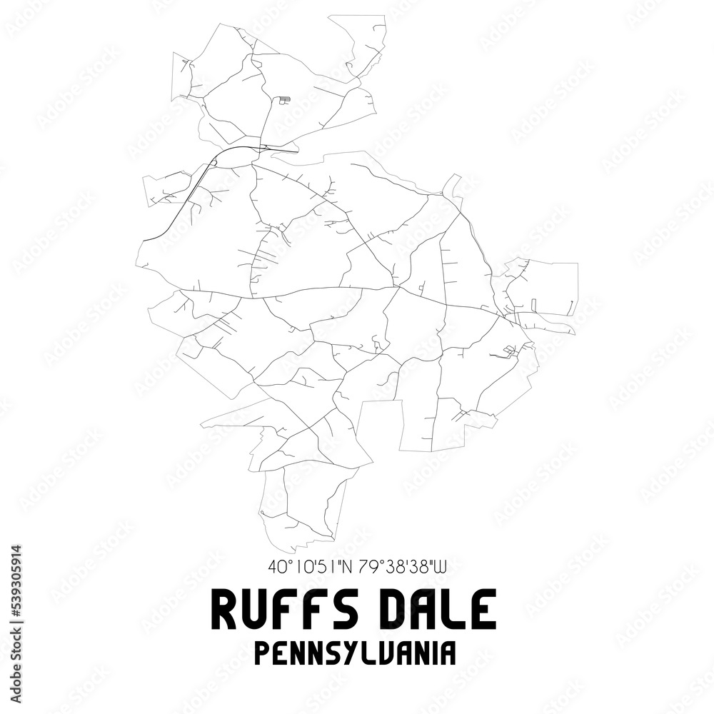 Ruffs Dale Pennsylvania. US street map with black and white lines.