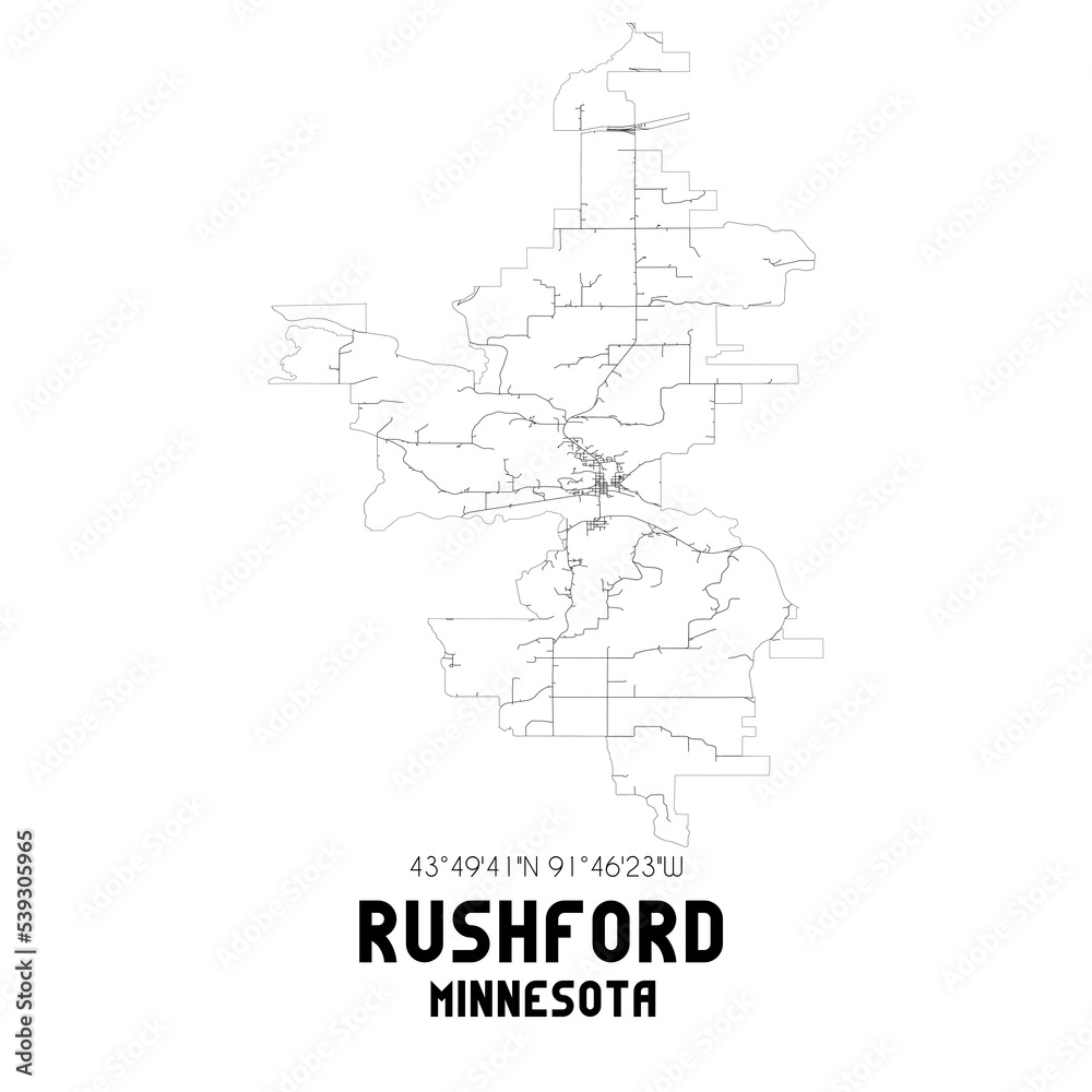 Rushford Minnesota. US street map with black and white lines.