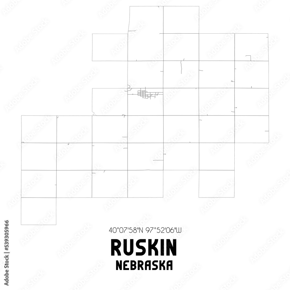 Fototapeta premium Ruskin Nebraska. US street map with black and white lines.