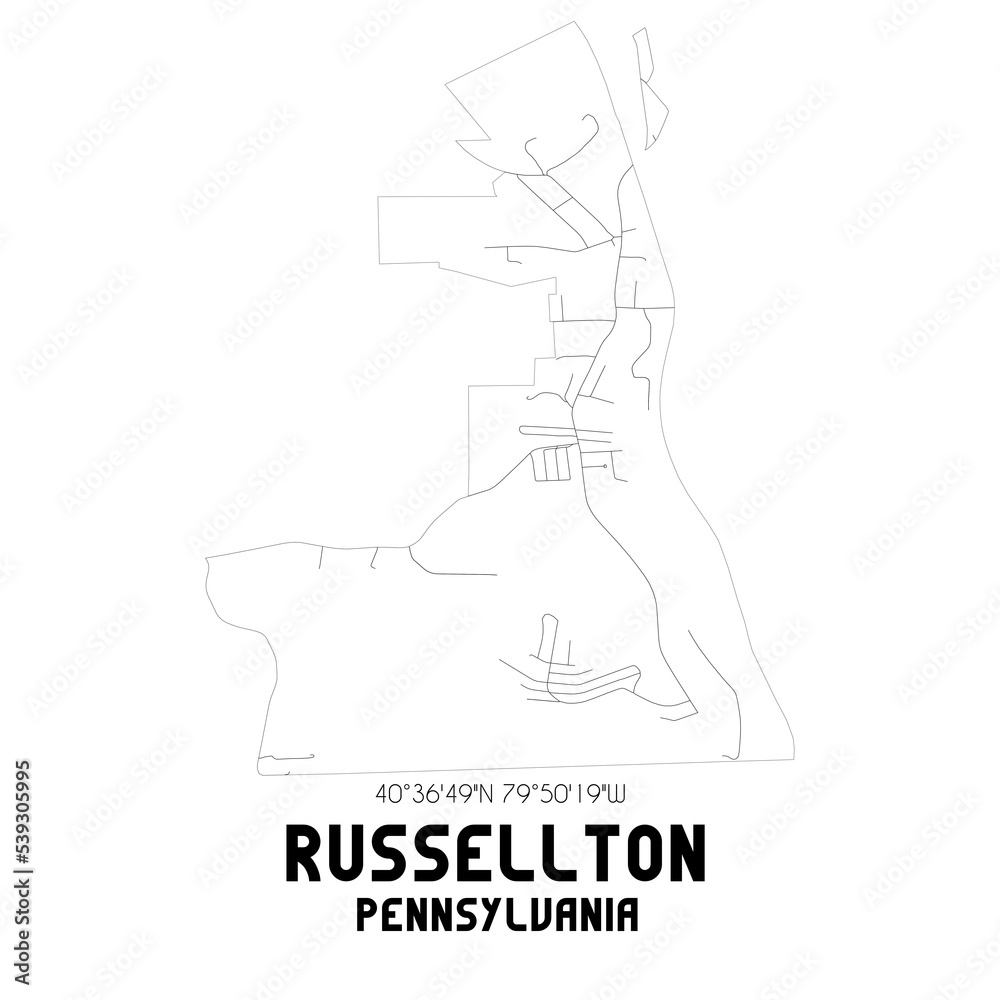 Russellton Pennsylvania. US street map with black and white lines.