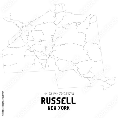 Russell New York. US street map with black and white lines.