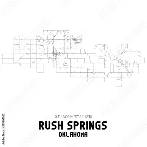 Rush Springs Oklahoma. US street map with black and white lines.