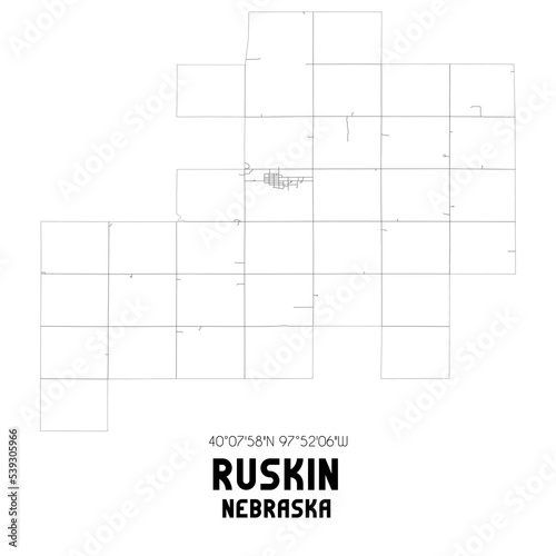 Ruskin Nebraska. US street map with black and white lines.