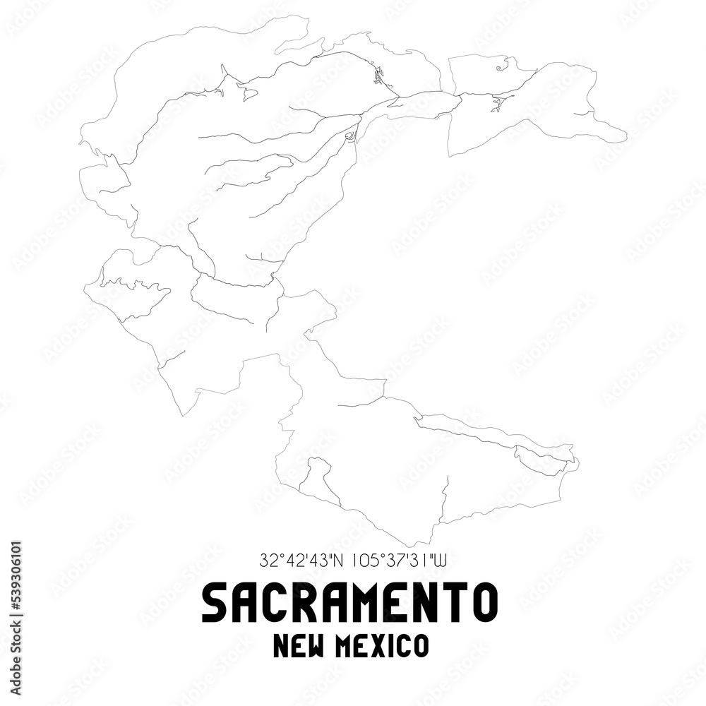 Sacramento New Mexico. US street map with black and white lines.