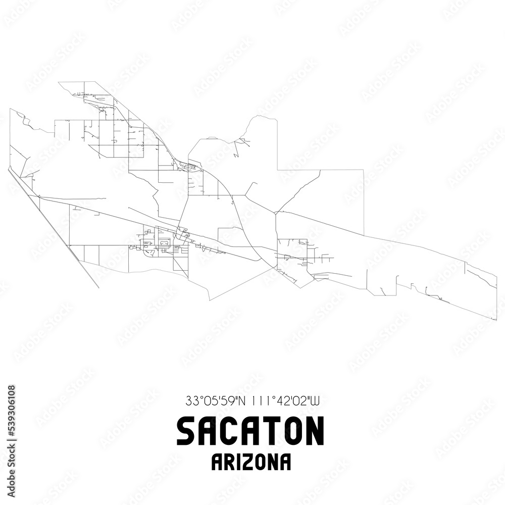 Sacaton Arizona. US street map with black and white lines.