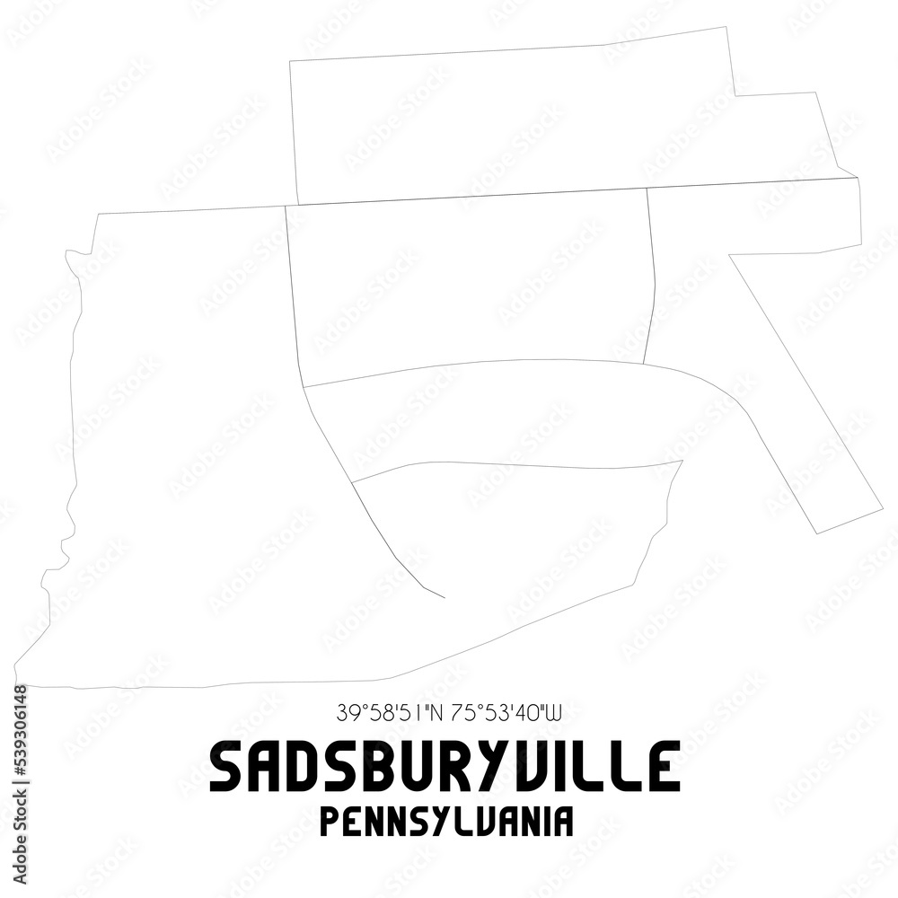 Sadsburyville Pennsylvania. US street map with black and white lines. Sadsburyville Pennsylvania. US street map with black and white lines.