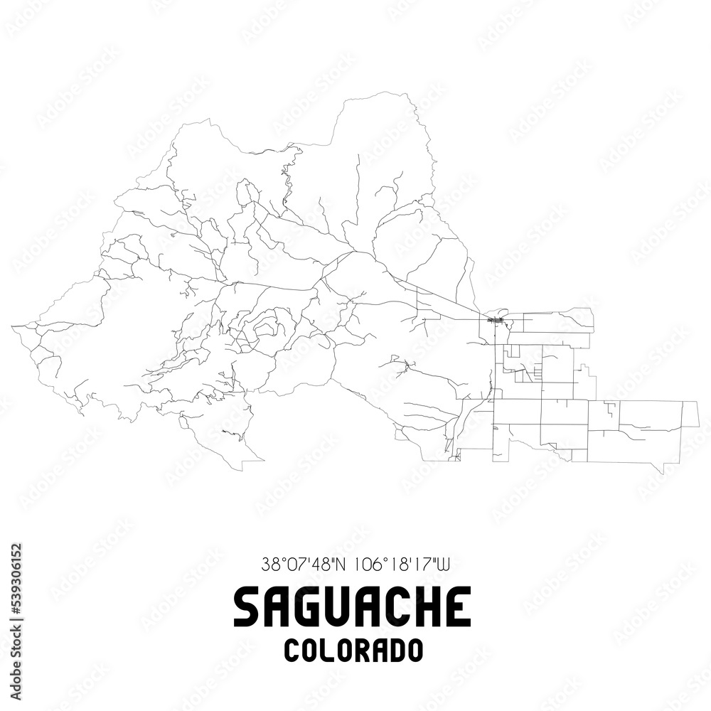 Saguache Colorado. US street map with black and white lines.