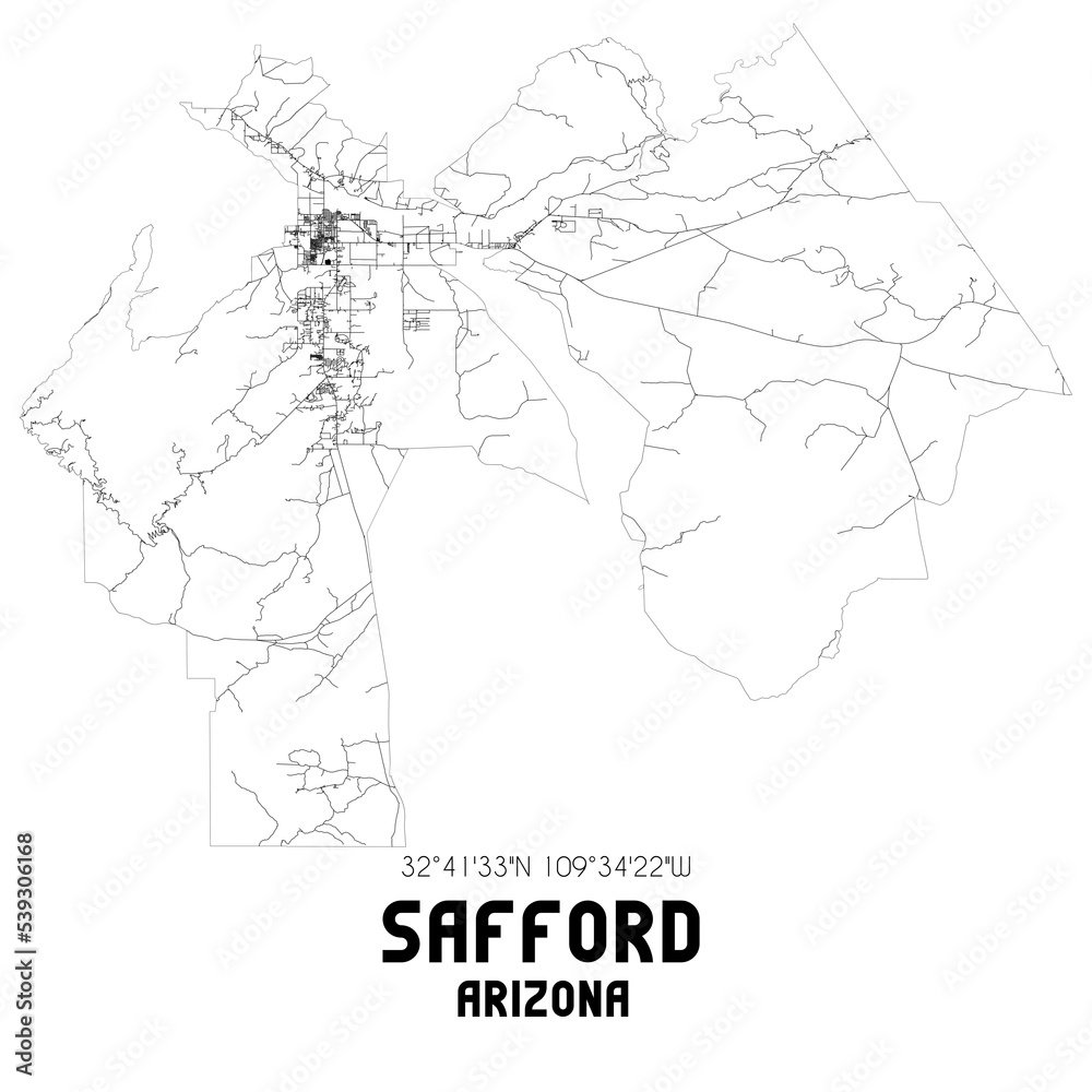 Safford Arizona. US street map with black and white lines. Stock