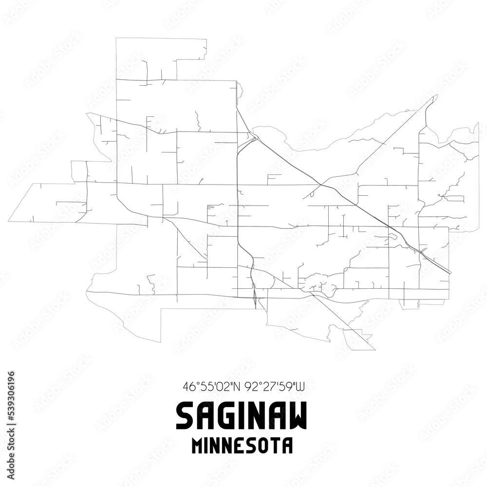 Saginaw Minnesota. US street map with black and white lines.