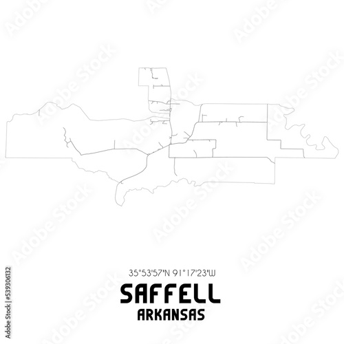 Saffell Arkansas. US street map with black and white lines.
