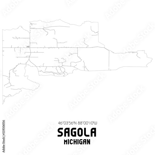 Sagola Michigan. US street map with black and white lines.