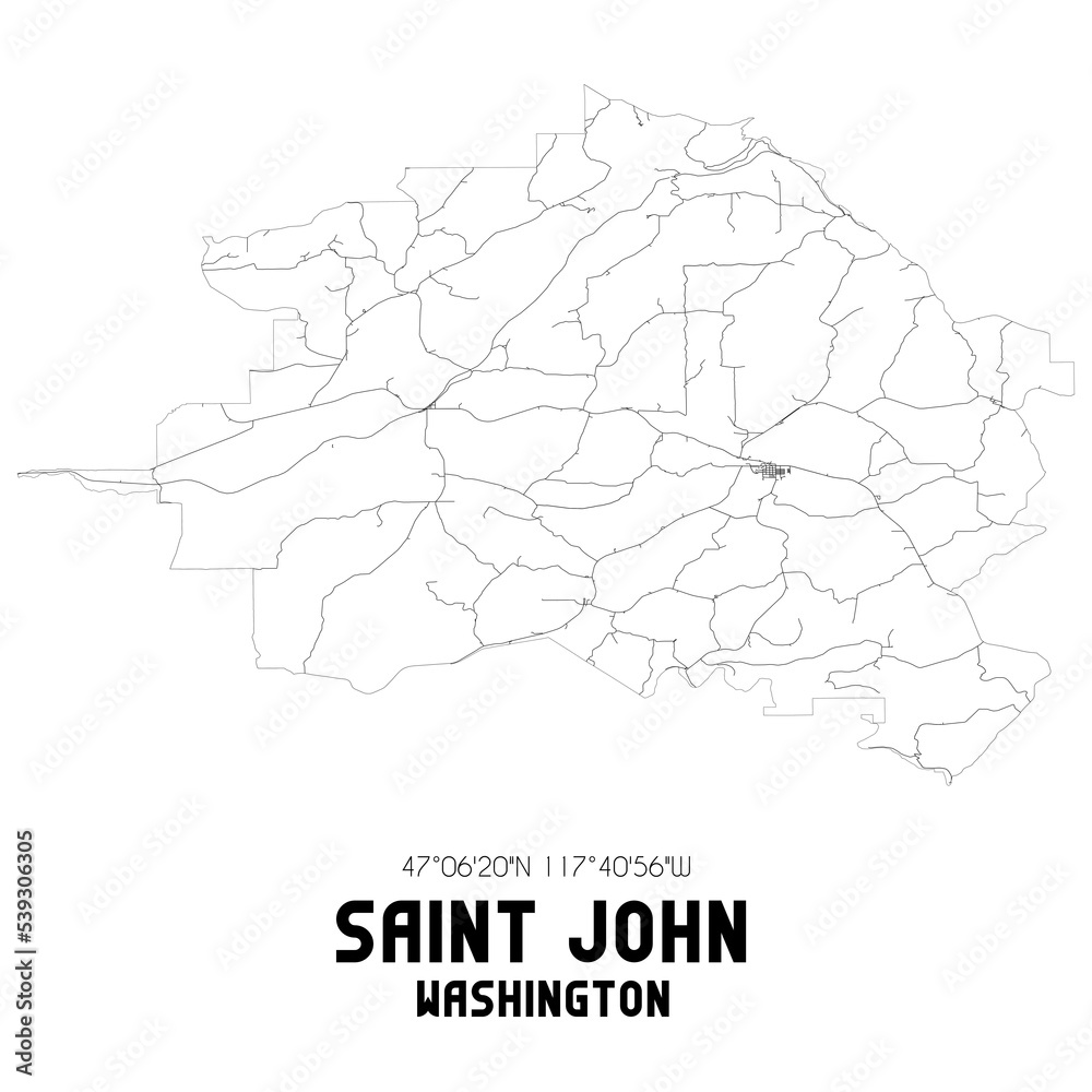 Saint John Washington. US street map with black and white lines.