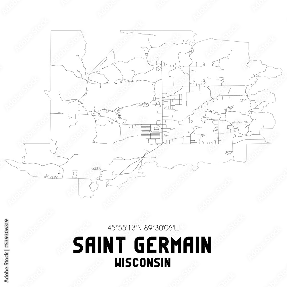 Saint Germain Wisconsin. US street map with black and white lines.