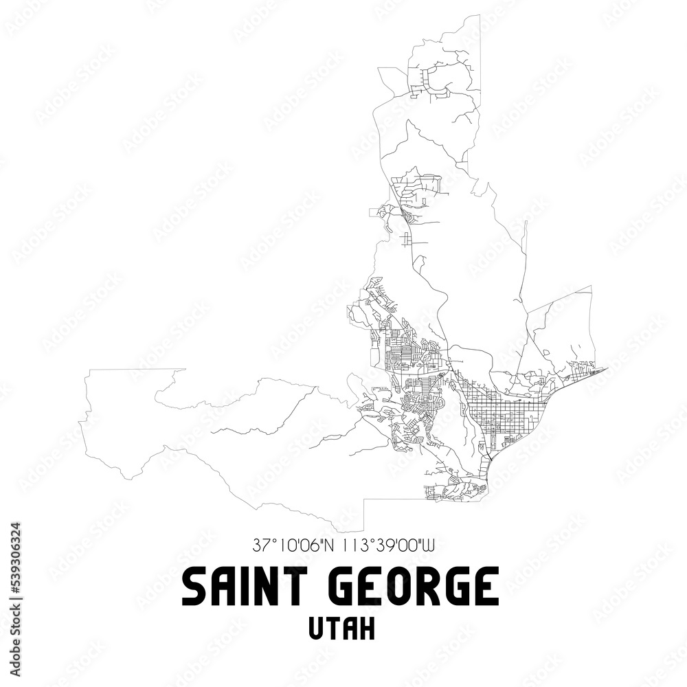 Saint George Utah. US street map with black and white lines.