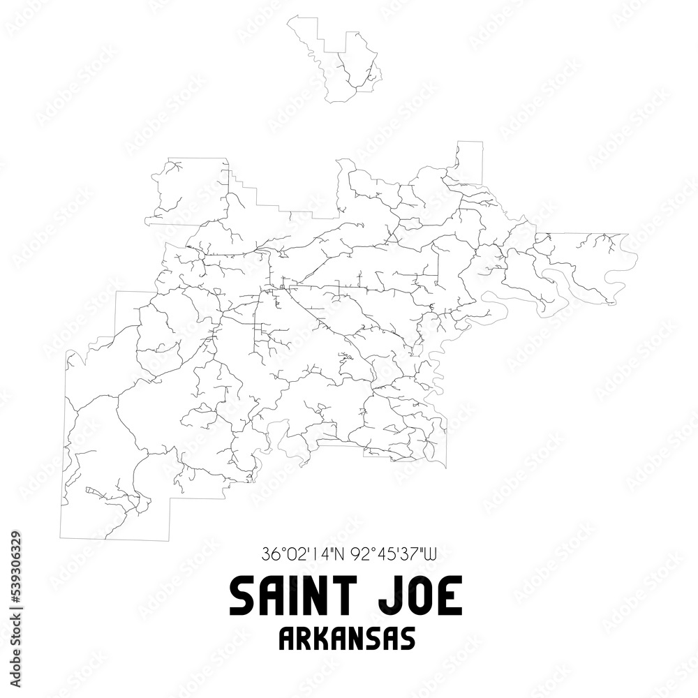 Saint Joe Arkansas. US street map with black and white lines.
