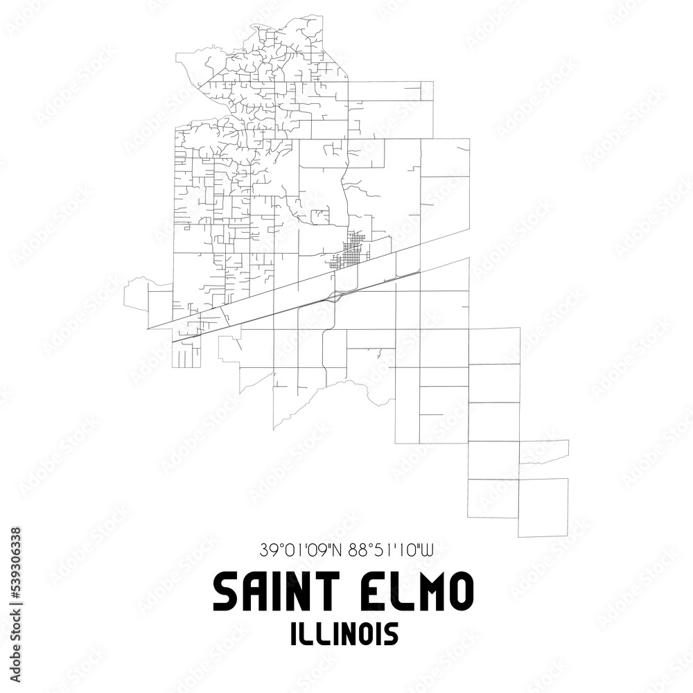 Saint Elmo Illinois. US street map with black and white lines.