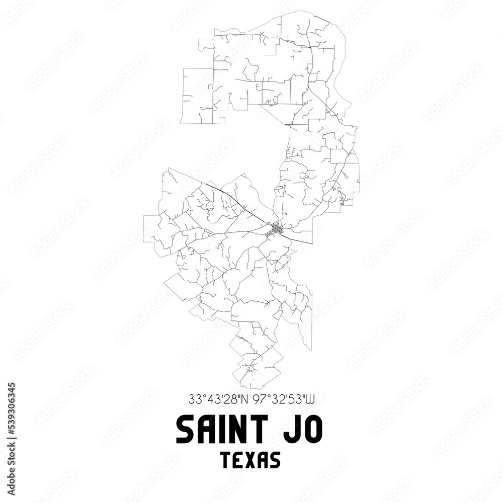 Saint Jo Texas. US street map with black and white lines.