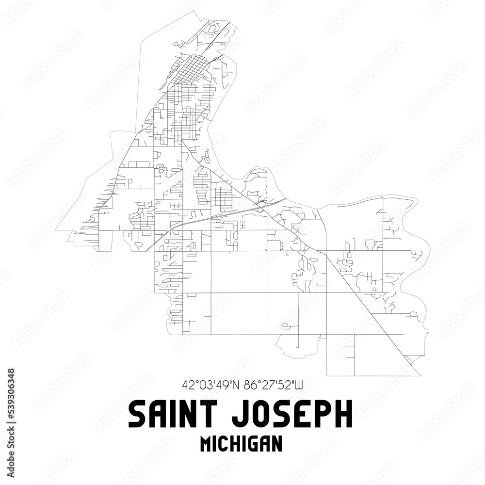 Saint Joseph Michigan. US street map with black and white lines.