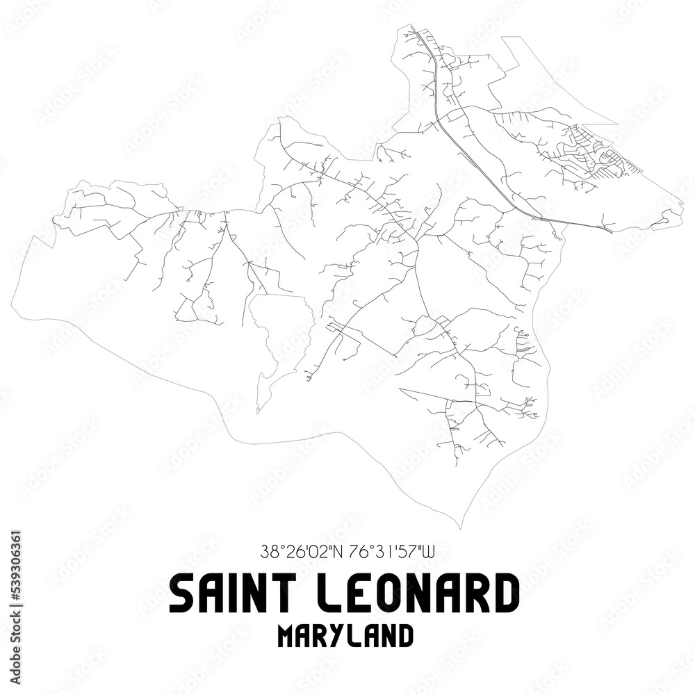 Saint Leonard Maryland. US street map with black and white lines. Saint Leonard Maryland. US street map with black and white lines.