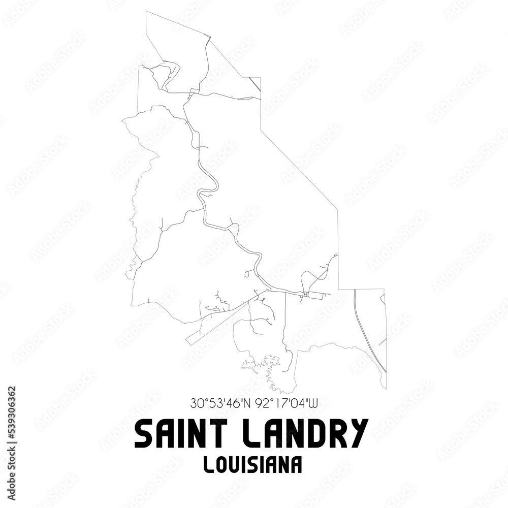 Saint Landry Louisiana. US street map with black and white lines.