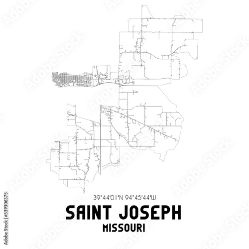 Saint Joseph Missouri. US street map with black and white lines.
