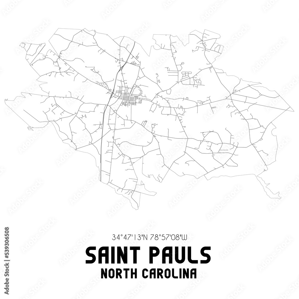Saint Pauls North Carolina. US street map with black and white lines.