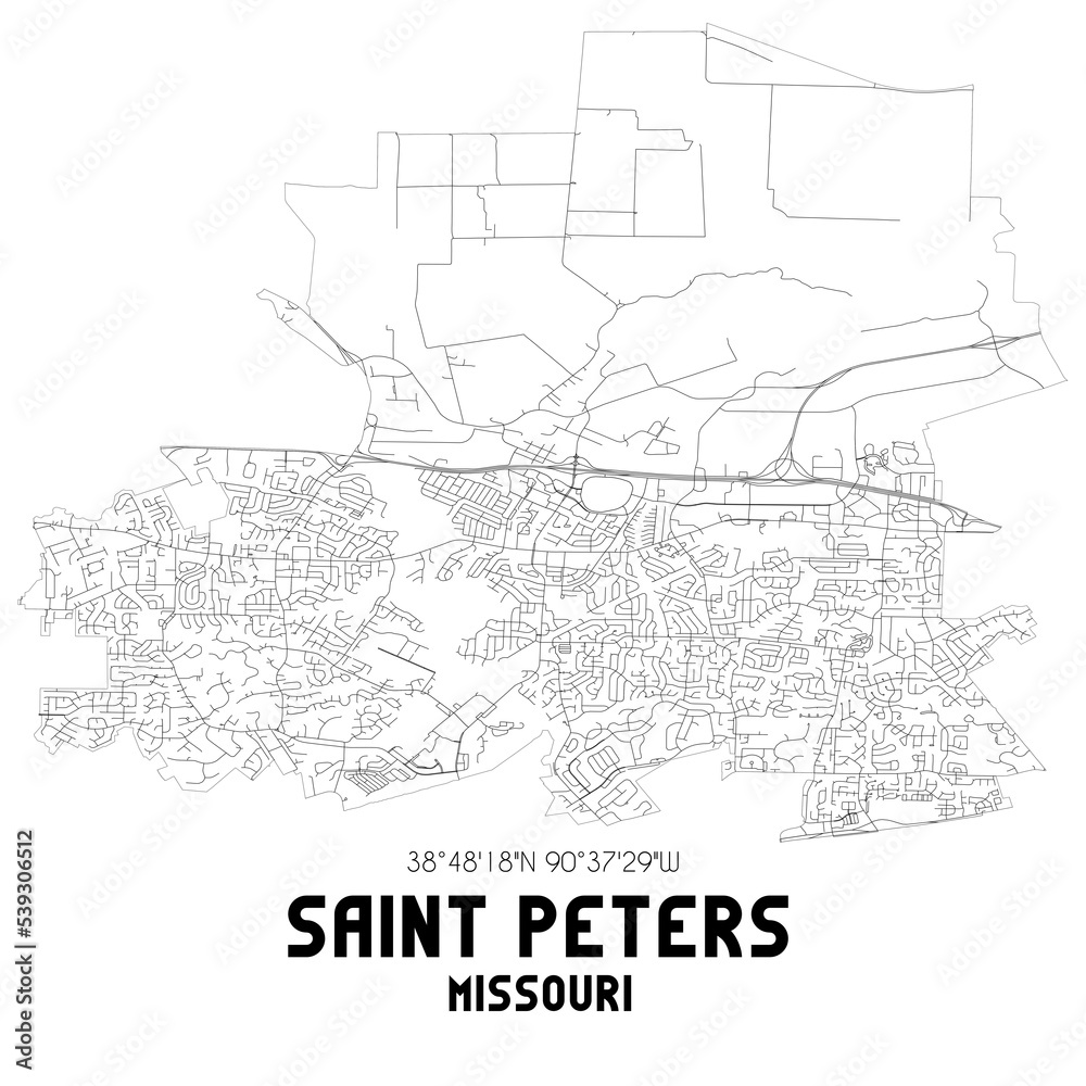 Saint Peters Missouri. US street map with black and white lines.
