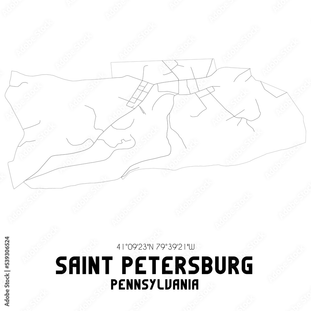 Saint Petersburg Pennsylvania. US street map with black and white lines.
