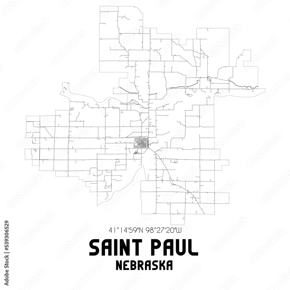 Saint Paul Nebraska. US street map with black and white lines.