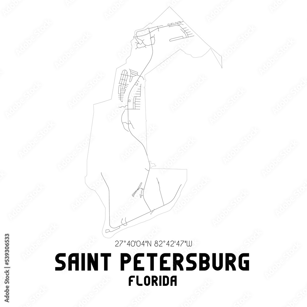 Saint Petersburg Florida. US street map with black and white lines.