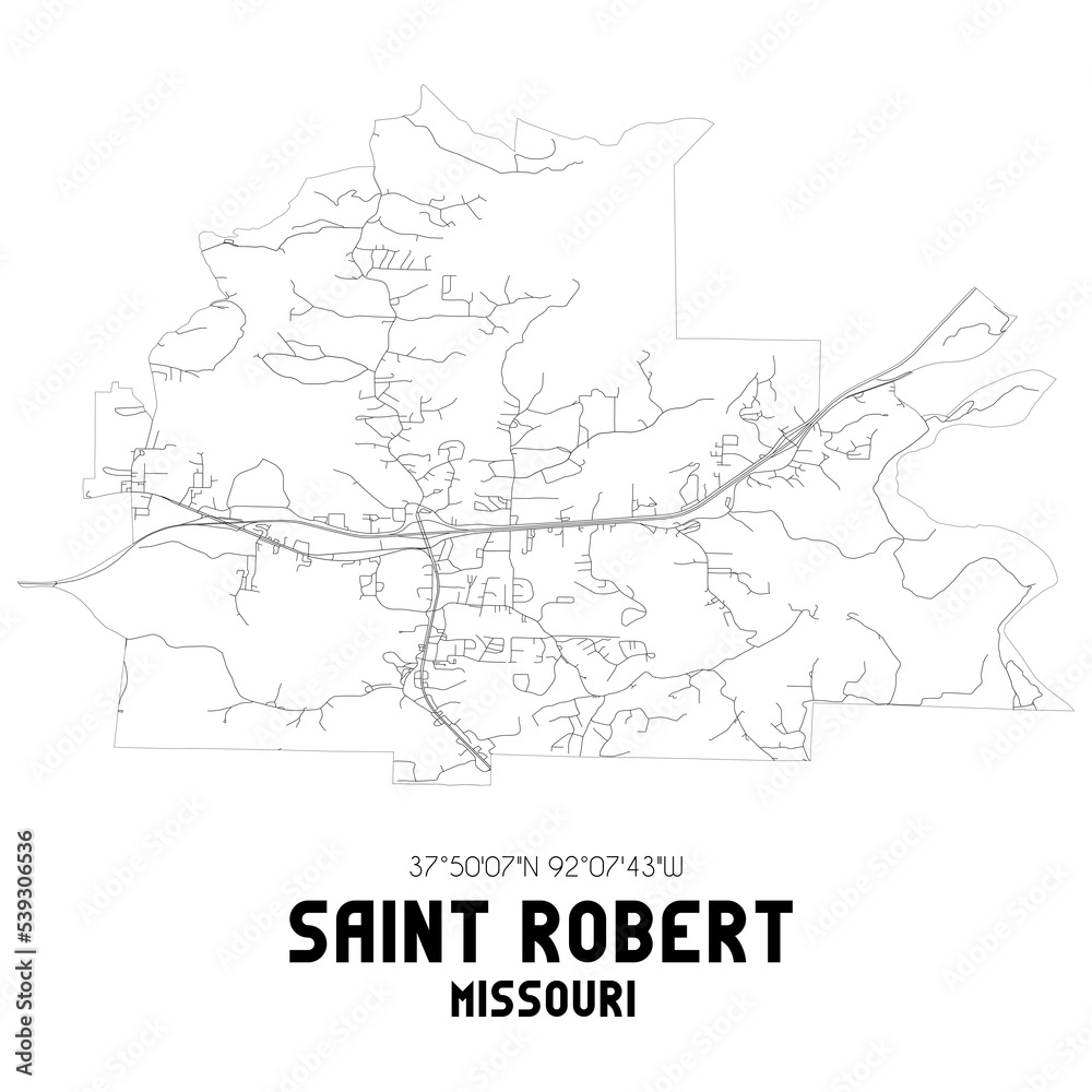 Saint Robert Missouri. US street map with black and white lines.